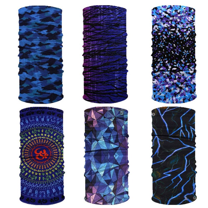 Leasinder 6pcs Magic Headband Face Mask Head Wrap Elastic Bandana Outdoor Headwear Sport Scarf Neck Gaiter UV Resistence for Workout (6pcs Blue) - Image 2
